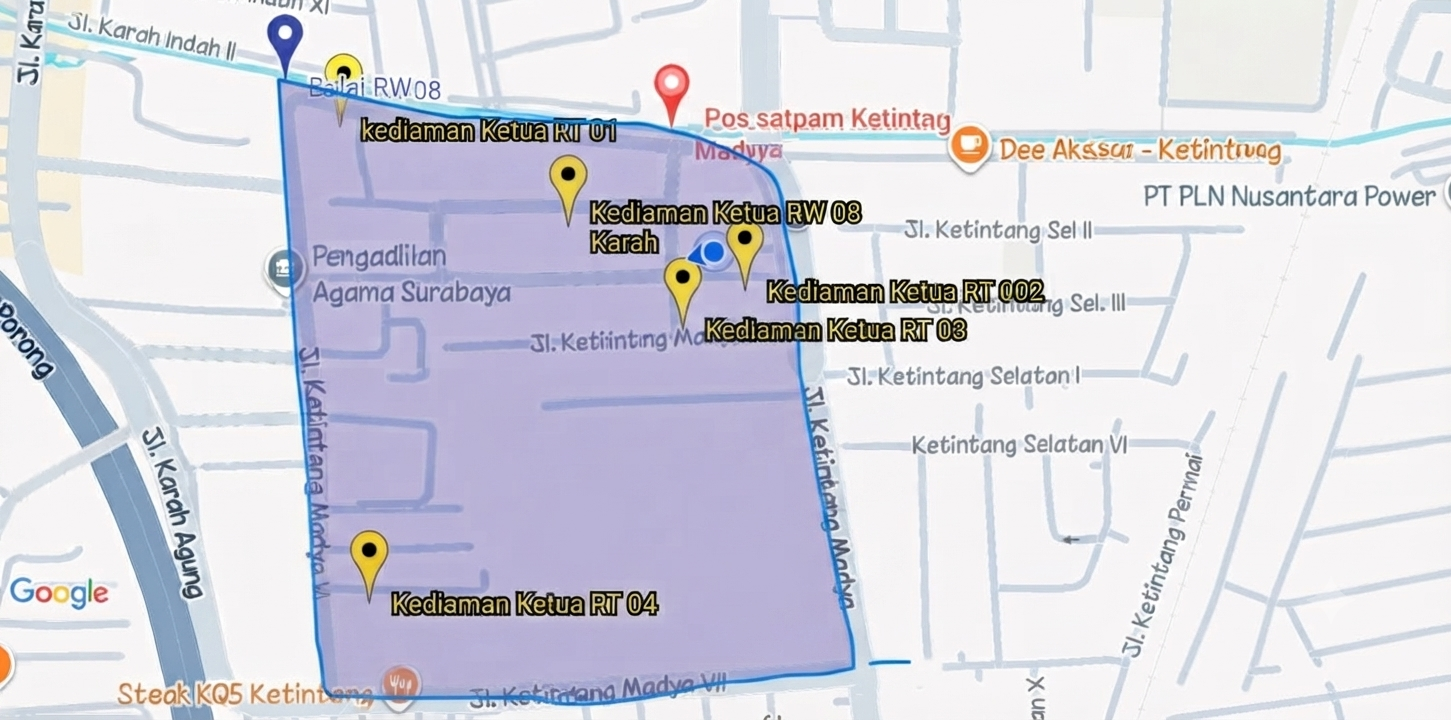 Peta Letak Geografis Kelurahan Karah Rw 08